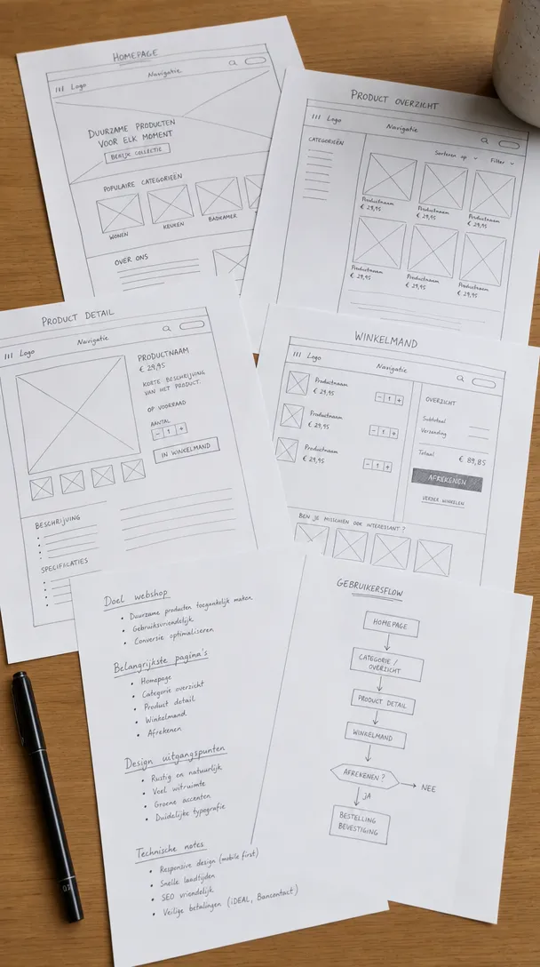 Wireframe-schetsen op papier